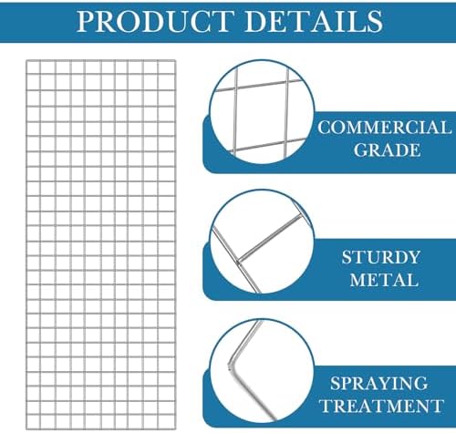 Hicarer 6 Pcs Commercial Grade Gridwall Panels for Display, Heavy Duty Wire Grid wall Display Rack Metal wall Mount Grid with 60 White Hooks for Retail Display Home Storage Vendor Events(2 x 5 ft) - Image 4