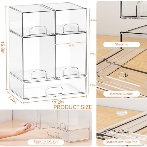 Yieach 5 Set Clear Stackable Storage Drawers and Acrylic Drawer Organizer,BPA Free Baby Bottle Organizer for Countertop and Bottle Station Organizer for Breast Pump Parts,Pacifier and Baby Accessories - Image 3
