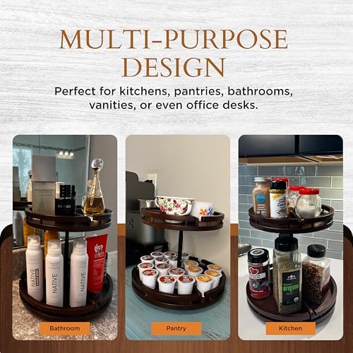 2 Tier Lazy Susan Organizer – 12" Bamboo Rotating Spice Rack Organizers with Adjustable Height Turntable for Cabinet, Pantry, Medicine Cabinet, Kitchen, Spinning Bathroom Counter Top Organizers - Image 3