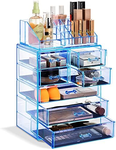Sorbus Makeup Organizer, 7-Drawer Acrylic 2-Piece Set (Blue Brilliance) by Sorbus