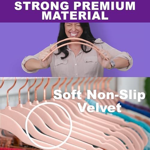 MIZGI Blush Pink Velvet Hangers 100 Pack Non Slip Heavy Duty Rose Gold Hook - Image 3