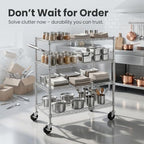 Finnhomy 4 Tier Heavy Duty Commercial Grade Rolling Cart with Handle Bar, Metal Wire Utility Cart with Wheels, Service Trolley on Wheels, Shelf Size 18" D x 30" W, NSF Listed, Chrome - Image 2
