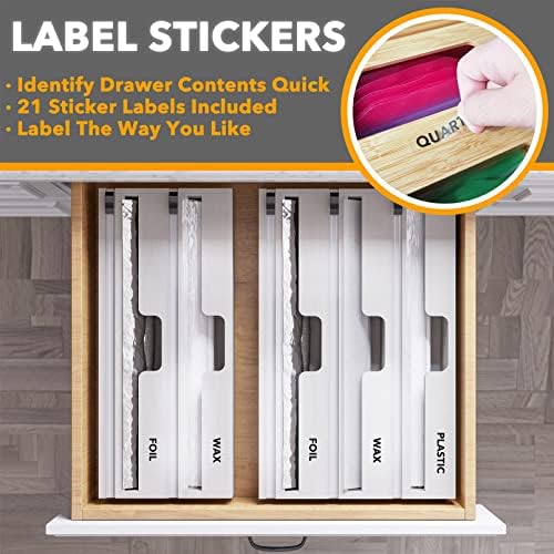 SpaceAid WrapNeat 2 in 1 Wrap Organizer with Cutter and Labels, Plastic Wrap, Aluminum Foil and Wax Bamboo Dispenser for Kitchen Storage Organization Holder for 12" Roll (White) - Image 4