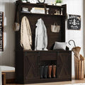 4ever2buy Farmhouse Hall Tree with Bench & Shoe Storage，Oak by 4ever2buy