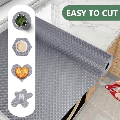 Shelf Liners, Non-Adhesive Drawer Liner, Waterproof & Oil-Proof Kitchen Cabinet Cupboard Liner Plastic EVA Material BPA Free Fridge Liner Mats Paper Protector for Shelves (Grey/20in x 240in) - Image 3