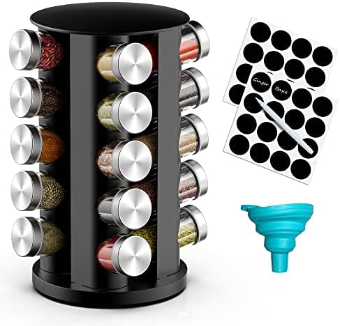 Handisen Rotating Spice Rack Organizer for Cabinet, Spice Racks Storage with 20 Jars, Spinning Spice rack for Kitchen Countertop, Spice Holder,Seasoing Storage Racks, Silver by Handisen