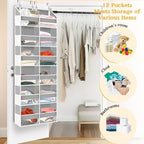 Over The Door Organizer 6 Tiers, Extra Large Behind Door Storage of 12 Compartments, 80 lbs Weight Capacity Hanging Storage Organizer with Clear Window Kids Toys,Shoes,Diapers,Room Storage,Light Grey - Image 6