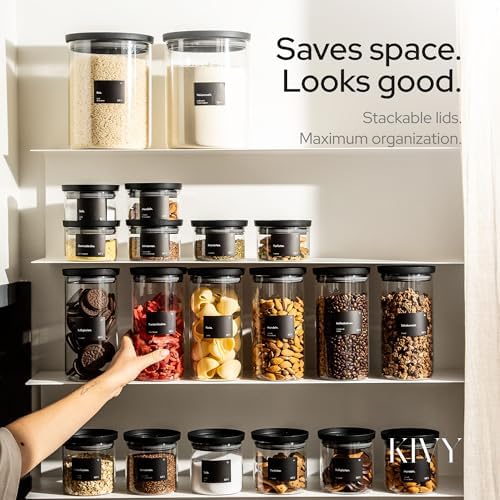 KIVY Airtight Glass Jars with transparent Lids & Labels 4x 17oz - Stackable - Image 3