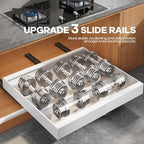 Seinloes 2 Pack Expandable Pull Out Cabinet Organizer 21"Deep With Raising Pad for Framed Cabinets,Upgrade 3 Slide Rails Slide Out Drawers,Roll Out Shelves Adhesive,Adjustable Width 15.15"-26.3" White - Image 5