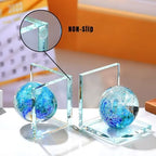 Glass Book Ends with Deep Ocean Blue Crystal Sea Wave Ball, Set of 2 - Image 4
