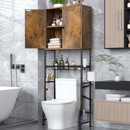 Over The Toilet Storage Cabinet - 2-Door Bathroom Organizer Shelf, Freestanding Space-Saver Toilet Rack with Privacy Protection, Water-Resistant Above Toilet Storage Cabinet for Small Bathrooms(Brown) by Unknown