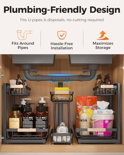 Sevenblue 3-Pack Under Sink Organizer, 2-Tier Pull-Out Cabinet Organizer - Image 4