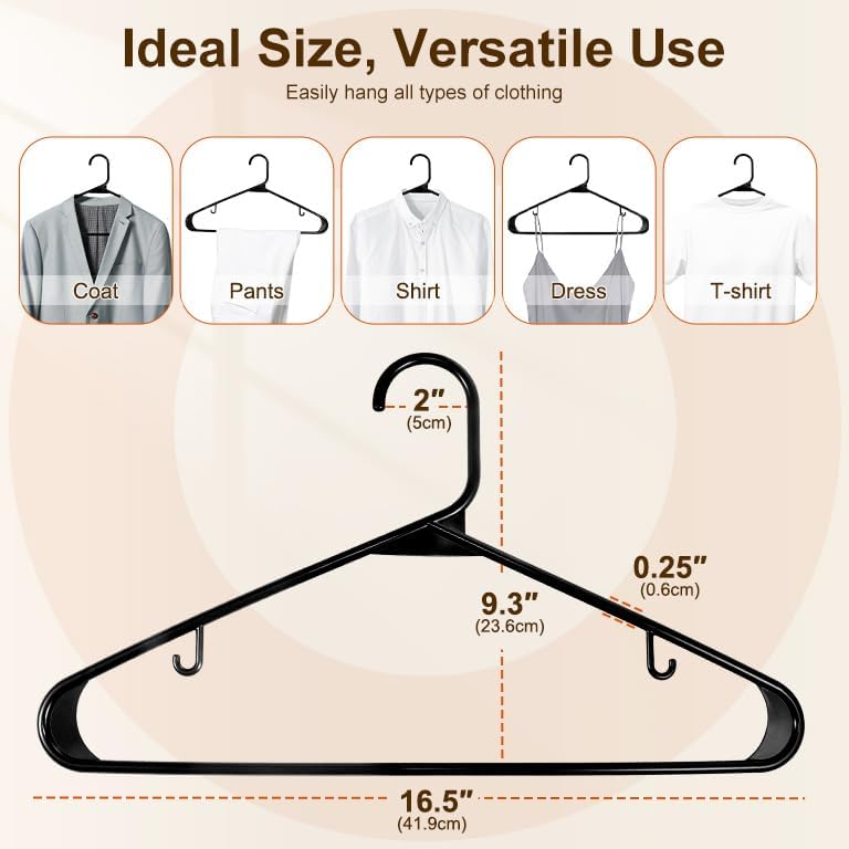 HOUSE DAY Black Plastic Hangers 500 Pack, Slim Space-Saving Clothes Hangers - Image 2