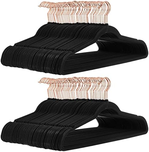 Amazon Basics Slim Velvet Non-Slip Space Saving Suit Clothes Hangers, Closet Organizer, Black/Rose Gold, 100-Pack by AmazonBasics