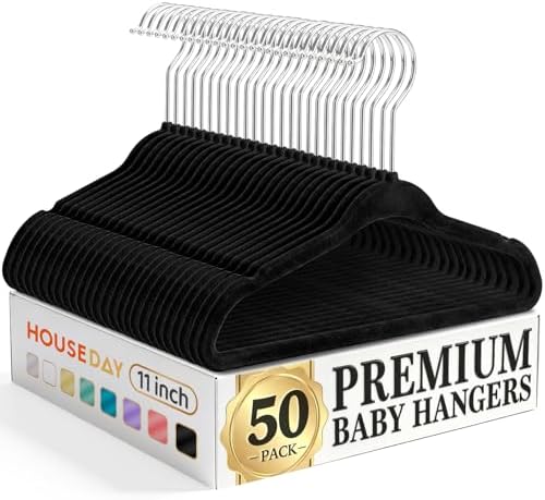 HOUSE DAY 11 Inch Velvet Baby Hangers, Premium Kids Hangers Black 50 Pack by HOUSEDAY