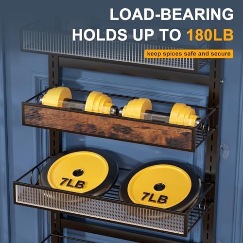 6 Tier Pantry Door Organizer Spice Rack, 2-IN-1 Wall Mount or Hanging Over Door Seasoning Organizer with Adjustable Baskets, Heavy Duty Behind Door Storage Shelves for Pantry, Cabinet and Kitchen - Image 4