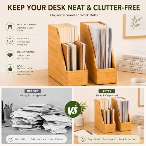 Yeaqee 2 Pcs Vertical File Folder Holder, Bamboo Desktop Organizer - Image 3