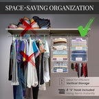 DECOLURE 5-Tier Adjustable Hanging Closet Organizer – Maximize Hanging Storage w/ 4 Hanging Hooks, 8 S Hooks & 5 Name Plates - Sturdy Foldable Wire Storage Hanging Shelves for Clothes, Towels (White) - Image 3
