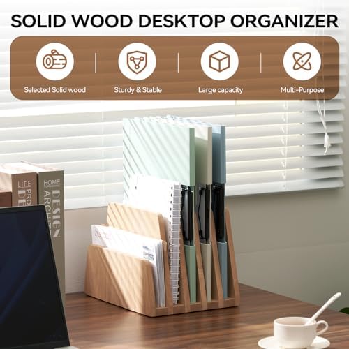 KIRIGEN Wooden Mail Organizer, 5-Slot File Holder for Desk, Natural 5K-NA - Image 2