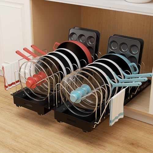 Golener Pots and Pans Organizer Under Cabinet, 22" Deep Expandable, 2 Pack by Golener