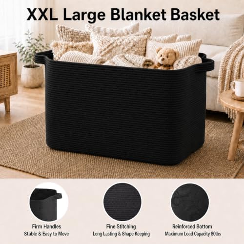 OIASKET 118L Extra Large Blanket Basket Living Room, 24.8"x17.7"x16.2" - Image 3