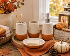 4 Piece Ceramic Bathroom Accessories Set, Soap Dispenser, Toothbrush Holder, Tumbler and Soap Dish, Speckled White & Terracotta Bathroom Counter Set, Modern Boho Farmhouse Decor 2. Product Description - Image 6