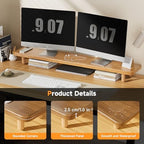 Dual Monitor Stand Riser, 39 Inch Extra Long Wooden Desktop Monitor Riser with Storage for 2 Monitors Ultra Strong Desk Shelf Organizer Riser Ergonomic for 2 Screens/Laptop/PC/TV/Printer (Light Walnut, 39inches) - Image 2