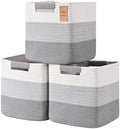 12 Inch Storage Cubes, 3 Pack Cube Storage Bins for Organizing, Cotton Rope Woven Baskets for Shelves, Bathroom, Kids Room, Closets, Baby Nursery by Degeyoyo