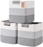11 Inch Storage Cubes, 3 Pack Cube Storage Bins for Organizing, Cotton Rope Woven Baskets for Shelves, Bathroom, Kids Room, Closets, Baby Nursery by Degeyoyo