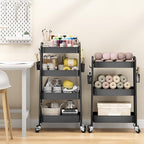 TOOLF 4 Tier Rolling Cart, Metal Utility Storage Cart with Pegboard, Black - Image 2