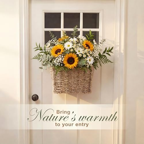 84ECO Set of 2 Seagrass Hanging Baskets for Organizing, Front Door, Mail, Flowers - Image 2