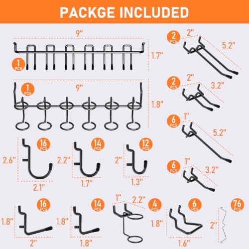 INCLY 176PCS Black Pegboard Hooks with Peg Locks, 1/4" Heavy Duty Metal - Image 4