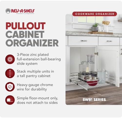 Rev-A-Shelf Steel Wire Pullout Drawer Organizer Shelf for Kitchen Cabinets, Slide Out Storage Basket, Min Opening Width of 20.5", 21" x 20", 5WB1-2120CR-1 - Image 5