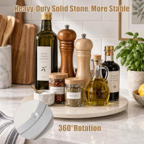 Engineered Marble Lazy Susan, 16” Lazy Susan for Table Top Detachable Turntable Organizer for Cabinet Pantry Kitchen Countertop Fridge Bathroom Makeup Vanity Countertop, Rigel Beige - Image 2