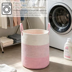 70L Pink Large Woven Laundry Basket, Clothes Hamper with Handles - Image 6