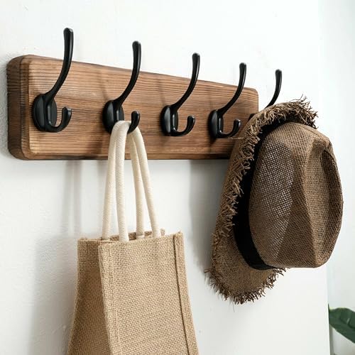 SKOLOO Rustic Coat Rack Wall Mount, 5 Hooks, 17 Inch, Solid Wood, Brown - Image 5