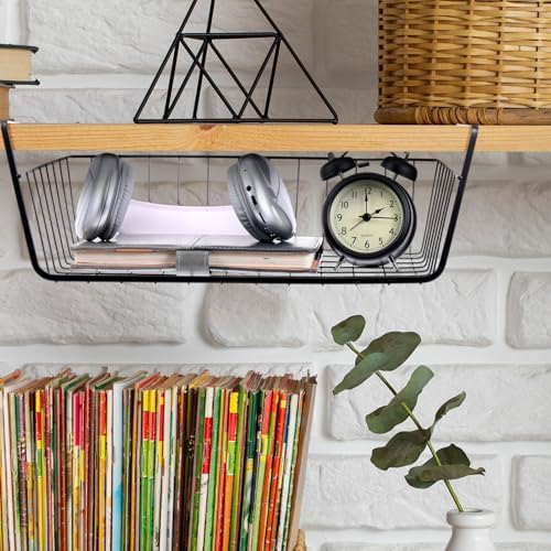 8 Pack Hanging Under Shelf Storage Basket, Steel Hanging Wire Rack Storage Baskets, Slide-in Baskets Organizer for Kitchen Cabinet Desk Organizer Storage, Space Saving, 16"D x 9"W x 5.9"H - Image 3