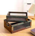 TIMRIS Set of 2 Rustic Wooden Countertop Baskets, Farmhouse Distressed Nesting Boxes, Small Decorative Wooden Storage Crates, Reclaimed Wood Organizer Baskets with Wire Mesh (Random) by TIMRIS