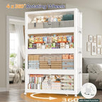 600QT Extra Large Stackable Storage Bins with Lid, 150Gal Plastic Closet Organizers and Storage Drawer, Collapsible Cabinet Box with Wheels Clear Doors for Home Kitchen Office, 5Pack White - Image 5