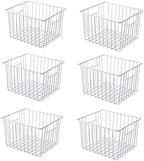 Slideep 11'' Farmhouse Freezer Food Storage Organizer Baskets Modern Refrigerator Metal Wire Basket Bin with Built-in Handles for Kitchen, Pantry, Bathroom, Cabinets, White -Set of 6 by WelcometotheSlideep