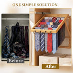 Wooden Tie Rack Wall Mounted - Scarf Organizer Holds 50 Ties with 4 Belt Hooks, Easy Installation, Design for Men and Women Closet - Image 6