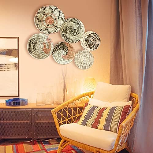 Boho Wall Basket Decor Set of 6 - Hanging Woven Basket Wall Decor, Handcrafted Round Flat Seagrass Baskets Wall Art, for Modern、Farmhouse、Home - Unique Modern Wall Basket Decor - Image 3