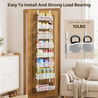 Delamu 8 Tier Over the Door Pantry Organizer, 2in1 Hanging or Wall Mount Spice Rack Seasoning, Adjustable Heavy-Duty Narrow Pantry Door Organizer and Storage for Kitchen Cabinet and Bathroom,12" White - Image 5