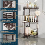 Consumest Corner Shower Caddy Standing - 3-Tier Stainless Steel Shower Organizer with Soap Holder and 4 Hooks, Large Capacity Corner Shelf Stand for Bathroom, Rest Room, Bronze - Image 3