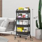 4-Tier Metal Rolling Cart with Wheels,4 Tier Utility Cart with Wheels for Office,Home,Kitchen,Garden（13.4"x18.1"x40"） Black - Image 2