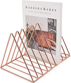 EASEPRES 9 Slot Magazine Rack Book Record Holder, Desktop Iron Storage Rack Bookshelf Multifunction Triangle File Organizer Sorter for Decor Home Office, Rose Gold Pack of 2 - Image 5