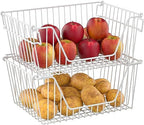 Stackable Wire Metal Baskets Cabinet Organizer Sturdy Metal Wire Pantry Freezer Bin with Handle for Kitchen Fruit Vegetable Organization, White, 3Packs - Image 6