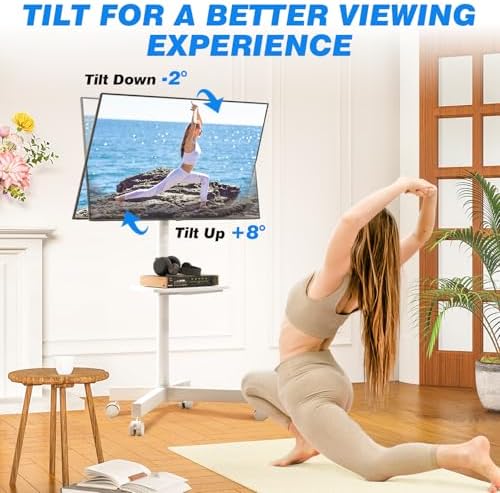 Rfiver Mobile TV Stand for 23-65 Inch Flat/Curved TVs up to 88 lbs White - Image 5