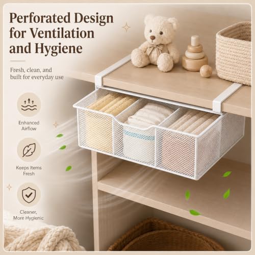 Underwear Organizer for Closet, Under Shelf Pull Out Mesh Basket with Dividers, Single Layer Hanging Drawer Organizer for Socks, Bras, Lingerie and Small Clothes (Single-story) - Image 6