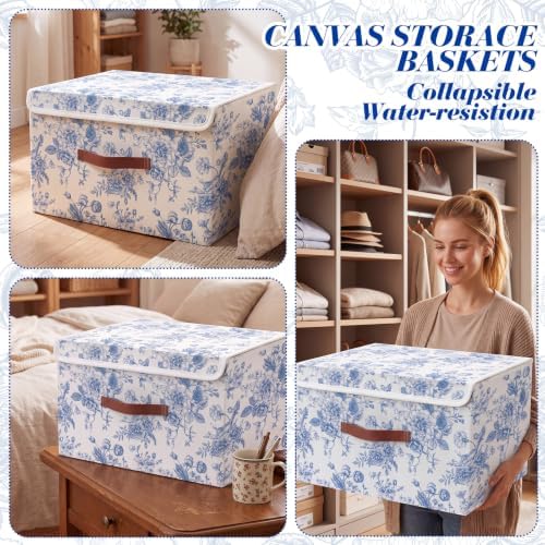 2 Pack Blue Floral Storage Bin with Lids, 17x11x12 Inch - Image 5